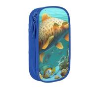 WPUTY Colorful Fish Under The sea Printed Large Capacity Pencil Case Blue Double-Layer Stationery Organizer, Cosmetic & Makeup Bag for Students, Teachers, Adults