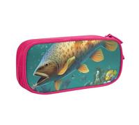 WPUTY Colorful Fish Under The sea Printed Large Capacity Pencil Case Pink Double-Layer Stationery Organizer Makeup Bag for School, Office, Travel