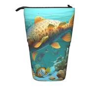 WPUTY Colorful Fish Under The sea Printed Pencil Case Standing Telescopic Pen Holder for Cosmetics Pouch Makeup Office Bag