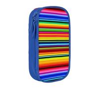WPUTY Colorful Mexican Stripes Printed Large Capacity Pencil Case Blue Double-Layer Stationery Organizer, Cosmetic & Makeup Bag for Students, Teachers, Adults