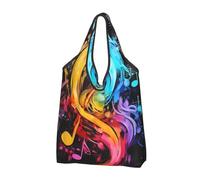 WPUTY Colorful Music Notes Printed Grocery Bags 1 PCS Foldable Reusable Shopping Tote Bags Cute Holiday Bags with Handles