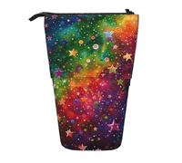 WPUTY Colorful Rainbow Stars Printed Pencil Case Standing Telescopic Pen Holder for Cosmetics Pouch Makeup Office Bag