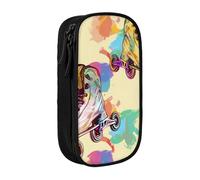 WPUTY Colorful Roller Skates Printed Large Capacity Pencil Case Black Double-Layer Stationery Organizer, Cosmetic & Makeup Bag for Students, Teachers, Adults
