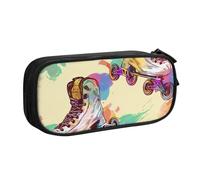 WPUTY Colorful Roller Skates Printed Large Capacity Pencil Case Black Double-Layer Stationery Organizer Makeup Bag for School, Office, Travel
