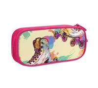 WPUTY Colorful Roller Skates Printed Large Capacity Pencil Case Pink Double-Layer Stationery Organizer Makeup Bag for School, Office, Travel