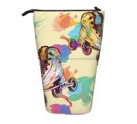 WPUTY Colorful Roller Skates Printed Pencil Case Standing Telescopic Pen Holder for Cosmetics Pouch Makeup Office Bag