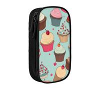 WPUTY Cupcake Pattern Printed Large Capacity Pencil Case Black Double-Layer Stationery Organizer, Cosmetic & Makeup Bag for Students, Teachers, Adults