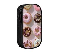 WPUTY Cupcakes Donuts Muffins Sugar Printed Large Capacity Pencil Case Black Double-Layer Stationery Organizer, Cosmetic & Makeup Bag for Students, Teachers, Adults
