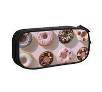 WPUTY Cupcakes Donuts Muffins Sugar Printed Large Capacity Pencil Case Black Double-Layer Stationery Organizer Makeup Bag for School, Office, Travel