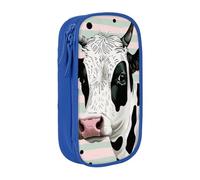 WPUTY Cute Cow Polka Dot Printed Large Capacity Pencil Case Blue Double-Layer Stationery Organizer, Cosmetic & Makeup Bag for Students, Teachers, Adults