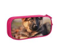 WPUTY Cute German Shepherd Puppy Printed Large Capacity Pencil Case Pink Double-Layer Stationery Organizer Makeup Bag for School, Office, Travel