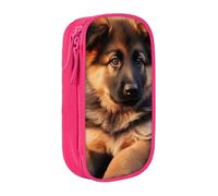 WPUTY Cute German Shepherd Puppy Printed Large Capacity Pencil Case Pink Double-Layer Stationery Organizer, Cosmetic & Makeup Bag for Students, Teachers, Adults