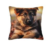 WPUTY cute german shepherd puppy Printed Linen Cushion Covers 1Pcs, 45x45 CM Throw Pillow Case with Modern Decoration Print Pillowcases for Sofa Bed Car Office Decor