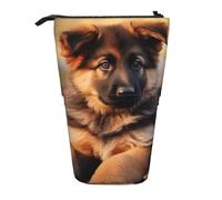 WPUTY Cute German Shepherd Puppy Printed Pencil Case Standing Telescopic Pen Holder for Cosmetics Pouch Makeup Office Bag