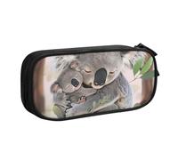 WPUTY Cute Koala MOM and Baby Printed Large Capacity Pencil Case Black Double-Layer Stationery Organizer Makeup Bag for School, Office, Travel