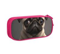 WPUTY Cute Pretty Pug Dog Printed Large Capacity Pencil Case Pink Double-Layer Stationery Organizer Makeup Bag for School, Office, Travel