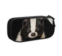 WPUTY Cute Skunk Printed Large Capacity Pencil Case Black Double-Layer Stationery Organizer Makeup Bag for School, Office, Travel