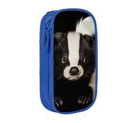 WPUTY Cute Skunk Printed Large Capacity Pencil Case Blue Double-Layer Stationery Organizer, Cosmetic & Makeup Bag for Students, Teachers, Adults