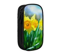 WPUTY Daffodil Flower Printed Large Capacity Pencil Case Black Double-Layer Stationery Organizer, Cosmetic & Makeup Bag for Students, Teachers, Adults