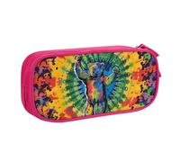 WPUTY Dancing Tie Dye Printed Large Capacity Pencil Case Pink Double-Layer Stationery Organizer Makeup Bag for School, Office, Travel