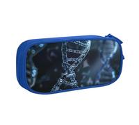 WPUTY DNA Chain Photo Printed Large Capacity Pencil Case Blue Double-Layer Stationery Organizer Makeup Bag for School, Office, Travel