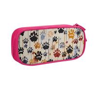 WPUTY Dog Bones Paw Prints Printed Large Capacity Pencil Case Pink Double-Layer Stationery Organizer Makeup Bag for School, Office, Travel