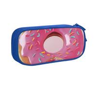 WPUTY Donut Printed Large Capacity Pencil Case Blue Double-Layer Stationery Organizer Makeup Bag for School, Office, Travel