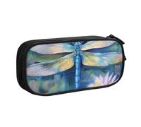 WPUTY Dragonfly Painting Printed Large Capacity Pencil Case Black Double-Layer Stationery Organizer Makeup Bag for School, Office, Travel