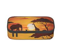 WPUTY Elephant and Giraffe in The Sunset Printed Pencil Case Large Capacity Pen Pencil Bag Stationery Box Makeup Pouch for Office Travel School