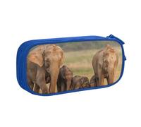 WPUTY Elephant Family Printed Large Capacity Pencil Case Blue Double-Layer Stationery Organizer Makeup Bag for School, Office, Travel