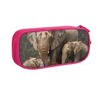 WPUTY Elephant Family Printed Large Capacity Pencil Case Pink Double-Layer Stationery Organizer Makeup Bag for School, Office, Travel