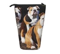 WPUTY English Bulldogs Printed Pencil Case Standing Telescopic Pen Holder for Cosmetics Pouch Makeup Office Bag
