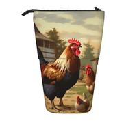 WPUTY Farm Print Chicken and Rooster Printed Pencil Case Standing Telescopic Pen Holder for Cosmetics Pouch Makeup Office Bag