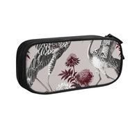 WPUTY Floral Herbs Botanical Engraving Printed Large Capacity Pencil Case Black Double-Layer Stationery Organizer Makeup Bag for School, Office, Travel