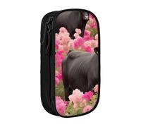 WPUTY Flower Show Steer Cows Cattle Printed Large Capacity Pencil Case Black Double-Layer Stationery Organizer, Cosmetic & Makeup Bag for Students, Teachers, Adults