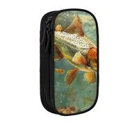 WPUTY Fly Fish Printed Large Capacity Pencil Case Black Double-Layer Stationery Organizer, Cosmetic & Makeup Bag for Students, Teachers, Adults