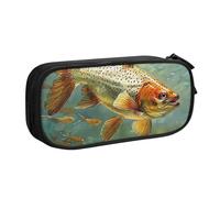 WPUTY Fly Fish Printed Large Capacity Pencil Case Black Double-Layer Stationery Organizer Makeup Bag for School, Office, Travel