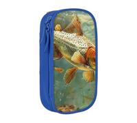 WPUTY Fly Fish Printed Large Capacity Pencil Case Blue Double-Layer Stationery Organizer, Cosmetic & Makeup Bag for Students, Teachers, Adults