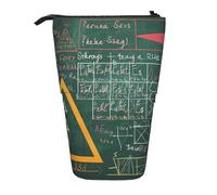 WPUTY Formulas Shapes Theory Math Lesson Word Printed Pencil Case Standing Telescopic Pen Holder for Cosmetics Pouch Makeup Office Bag