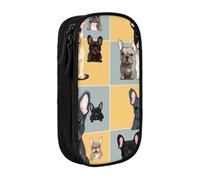 WPUTY French Bulldog Printed Large Capacity Pencil Case Black Double-Layer Stationery Organizer, Cosmetic & Makeup Bag for Students, Teachers, Adults