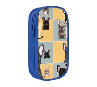WPUTY French Bulldog Printed Large Capacity Pencil Case Blue Double-Layer Stationery Organizer, Cosmetic & Makeup Bag for Students, Teachers, Adults
