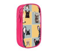 WPUTY French Bulldog Printed Large Capacity Pencil Case Pink Double-Layer Stationery Organizer, Cosmetic & Makeup Bag for Students, Teachers, Adults