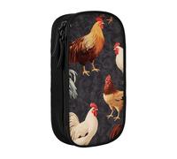 WPUTY French Roosters Printed Large Capacity Pencil Case Black Double-Layer Stationery Organizer, Cosmetic & Makeup Bag for Students, Teachers, Adults
