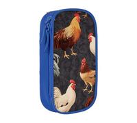 WPUTY French Roosters Printed Large Capacity Pencil Case Blue Double-Layer Stationery Organizer, Cosmetic & Makeup Bag for Students, Teachers, Adults