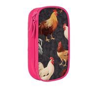 WPUTY French Roosters Printed Large Capacity Pencil Case Pink Double-Layer Stationery Organizer, Cosmetic & Makeup Bag for Students, Teachers, Adults