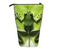 WPUTY Frog Leaves Printed Pencil Case Standing Telescopic Pen Holder for Cosmetics Pouch Makeup Office Bag