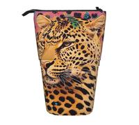 WPUTY Fun Leopard Print Printed Pencil Case Standing Telescopic Pen Holder for Cosmetics Pouch Makeup Office Bag