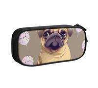 WPUTY Funny Cartoon Pug Puppy Dog Printed Large Capacity Pencil Case Black Double-Layer Stationery Organizer Makeup Bag for School, Office, Travel