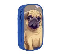 WPUTY Funny Cartoon Pug Puppy Dog Printed Large Capacity Pencil Case Blue Double-Layer Stationery Organizer, Cosmetic & Makeup Bag for Students, Teachers, Adults