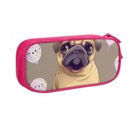 WPUTY Funny Cartoon Pug Puppy Dog Printed Large Capacity Pencil Case Pink Double-Layer Stationery Organizer Makeup Bag for School, Office, Travel